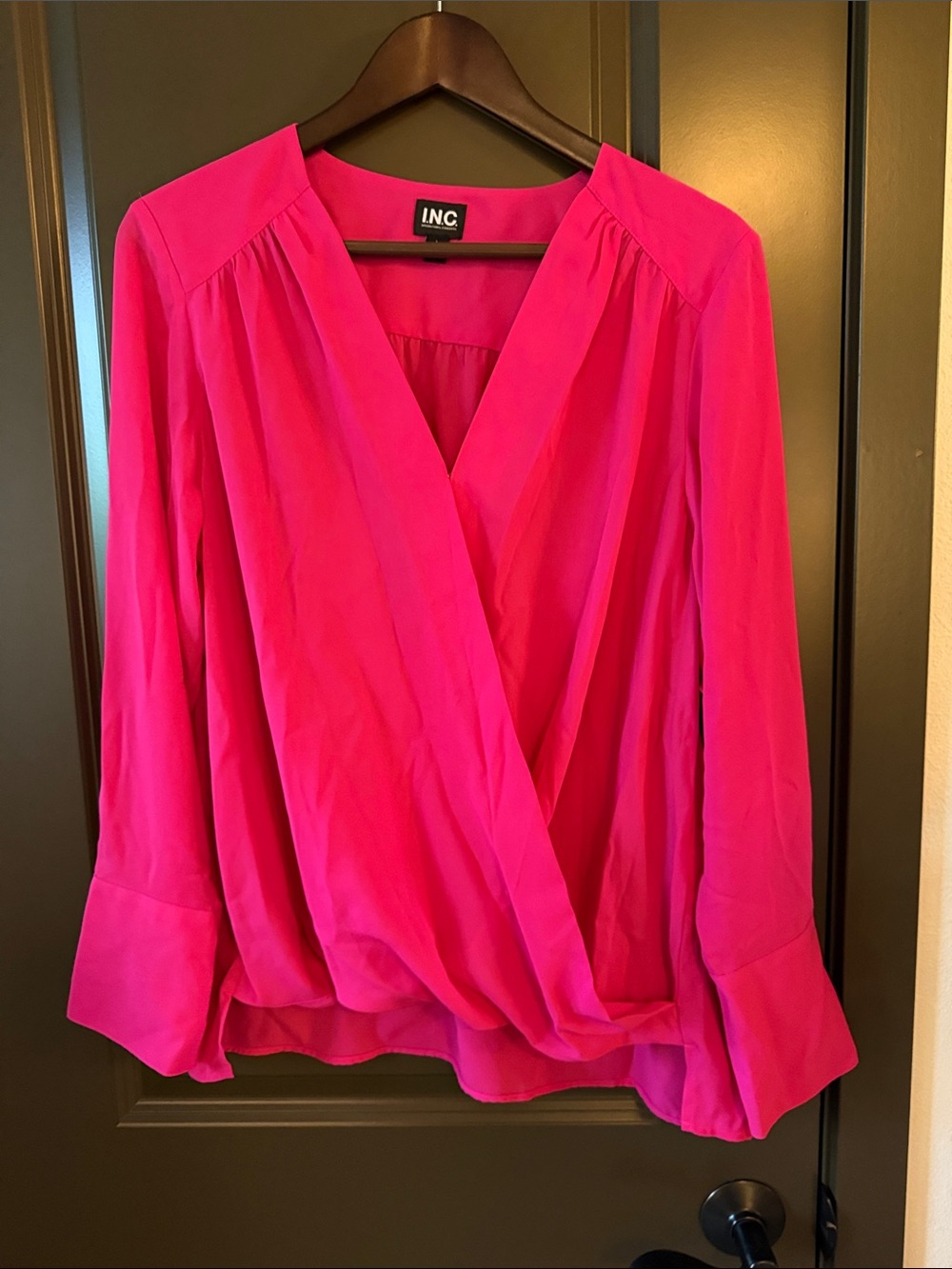 INC International Concepts Hot Pink Wrap-Style Blouse